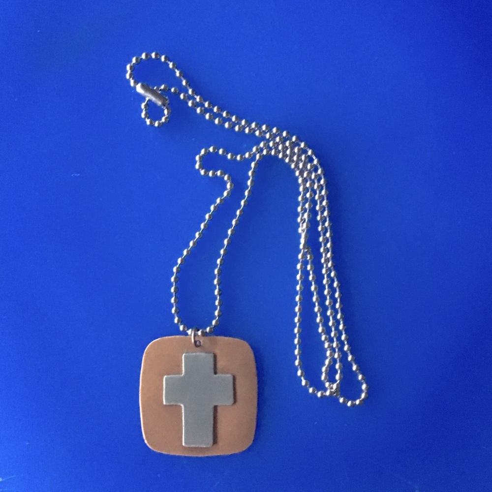 Silver and Copper Cross Pendant Necklace